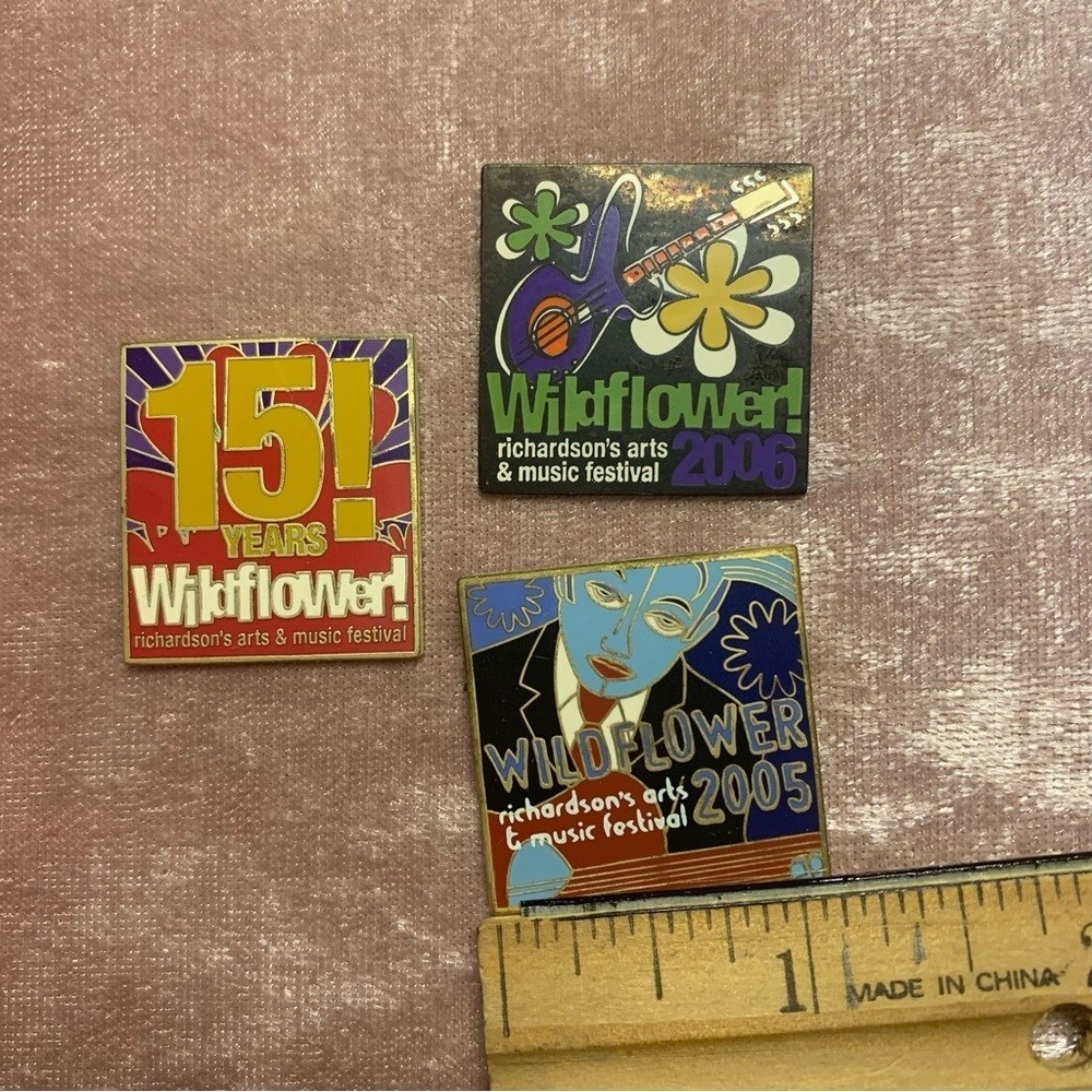 👗Three WildFlower Festival Pins, Richardson Arts & Music, Richardson, TX